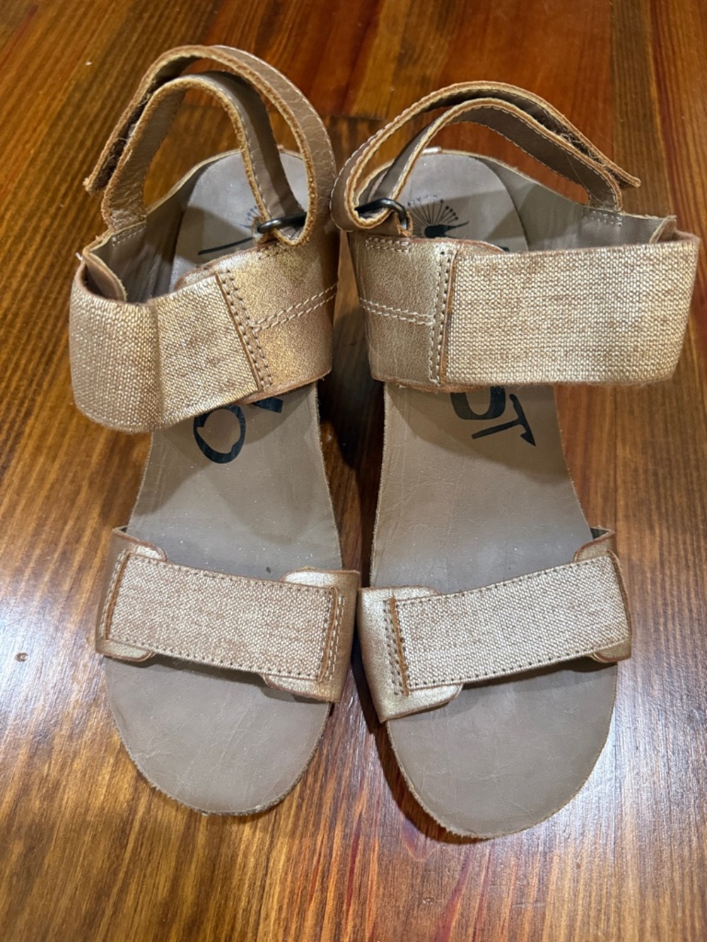 OTBT Metallic Tan Hook-and-Loop Strap Sandals